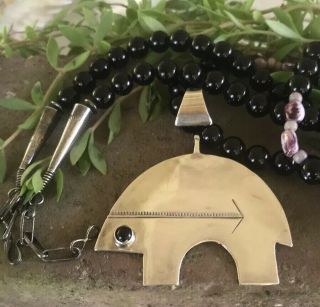 Navajo Sterling Signed Jb Onyx Sugilite Pendant Necklace Native American Vintage