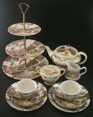 Grindley Quiet Day Tea Set For 2 Vintage English China High Tea C1940s So Cute