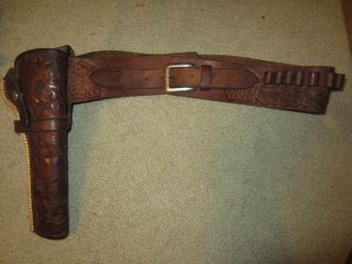 Vintage George Lawrence Western Fully Tooled Holster & Belt 25f 577