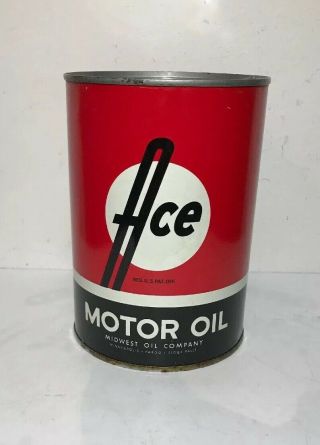 Vintage Ace Motor Oil Can 1 Quart,  Steel,  Empty Midwest Oil Co.