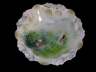 Rare Rs Prussia Porcelain Icicle Mold Barnyard Ducks Serving Bowl