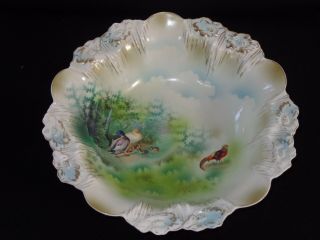Rare RS Prussia Porcelain Icicle Mold BARNYARD Ducks Serving Bowl 3
