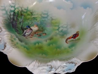 Rare RS Prussia Porcelain Icicle Mold BARNYARD Ducks Serving Bowl 4