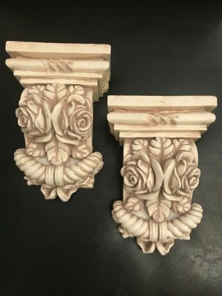 Plaster Corbels Pair Floral Roses Style Decorative Antique Effect Height 140mm
