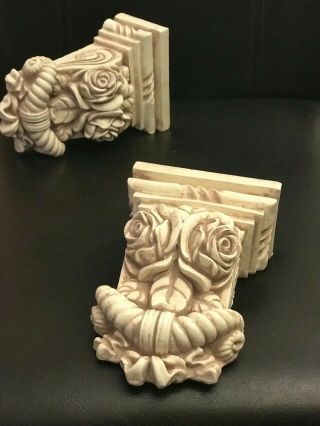 Plaster Corbels Pair Floral Roses Style Decorative Antique Effect Height 140mm 6