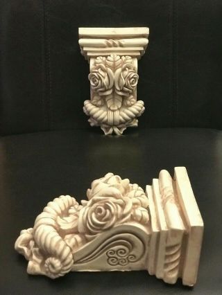 Plaster Corbels Pair Floral Roses Style Decorative Antique Effect Height 140mm 8