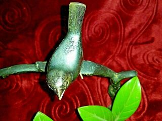 Vintage Japanese Bronze Bird Standing on Branch Leaf Branch Okimono Persimmon 4