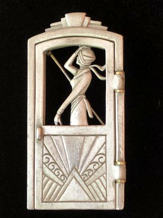 Vintage Art Deco Style Woman And Dog Closed Or Open Door Brooch By Jj