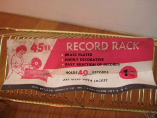 vtg Le - Bo RECORD RACK Metal Gold 45 LP 40 Album Storage wood midcentury retro 4