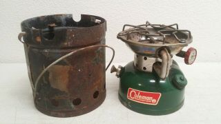 Vintage 1965 Coleman No.  502 Single Burner Camping Stove W/ Heater Attachment