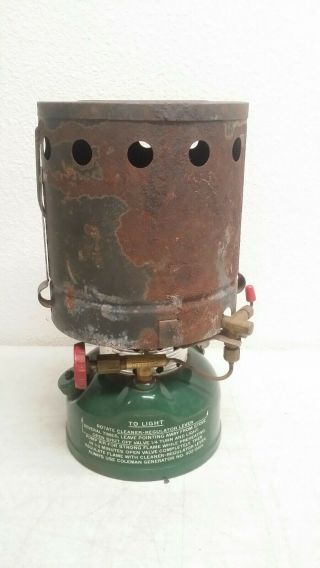 Vintage 1965 Coleman No.  502 Single Burner Camping Stove w/ Heater Attachment 2