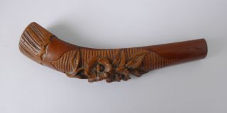 Antique Hand - Carved Umbrella Or Parasol Handle Made From Wood W/floral Motif