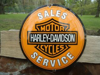 Large Vintage Motorcycle Sales - Service Porcelain Dealer Advertising Dome Sign