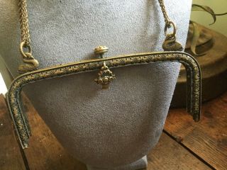 Antique Art Nouveau Brass Frame For Purse Evening Bag With Swans