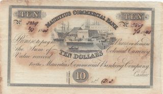 10 Dollars/2 Pounds Fine Banknote Mauritius 1843 Pick - S122 Extra Rare