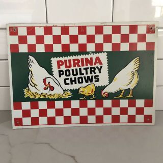 Vintage Farm Store Metal Advertising Sign Purina Poultry Chows 10” X 14” 1950 