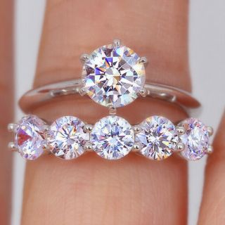 2.  65ct 14k White Gold Over Stackable Diamond Engagement Wedding Ring Set R9