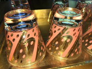 Set Of 6: Rare Vintage Fred Press MidCentury Low Ball Glass Atomic Pink Gold 2