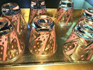 Set Of 6: Rare Vintage Fred Press MidCentury Low Ball Glass Atomic Pink Gold 7