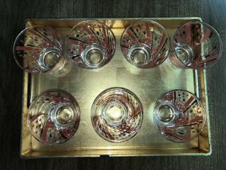 Set Of 6: Rare Vintage Fred Press MidCentury Low Ball Glass Atomic Pink Gold 8
