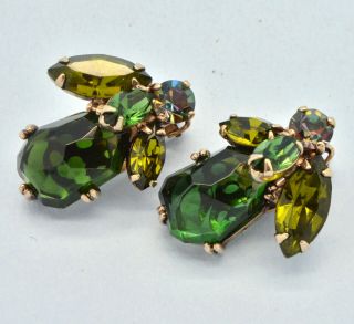Vintage Earrings Weiss 1950s Shades Of Green Crystal Goldtone Bridal Jewellery
