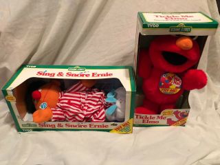 Vintage Sesame Street Sing & Snore Ernie & Tickle Me Elmo 96 - 97 Nib