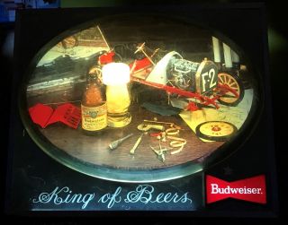 Vintage 50’s Budweiser King Of Beers 3 - D Retro Car Bubble Dome Lighted Sign