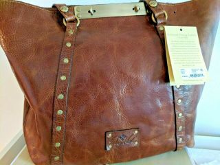 Patricia Nash Distressed Leather Vintage Benvenuto Tote Handbag Cognac Brown