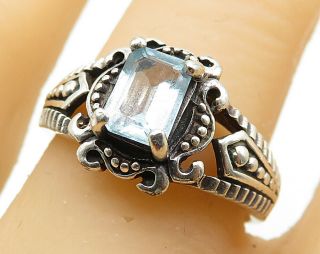 925 Sterling Silver - Prong Set Faceted Aquamarine Band Ring Sz 8 - R6814