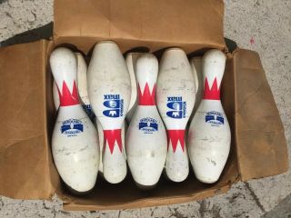 Box Of Ten Vintage Brunswick Max Wibc Bowling Pins Abc Approved