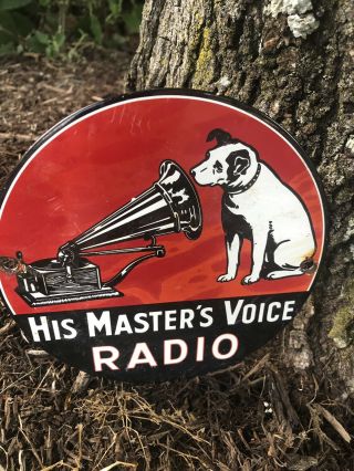 Vintage Rca Victor His Masters Voice Porcelain 6” Sign.  Nipper The Dog.