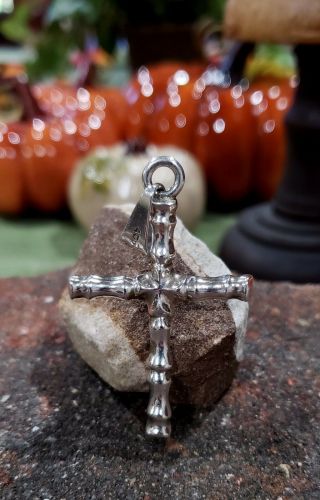 Vintage Mexico 925 Sterling Silver Bamboo Design Large Cross Pendant Tv - 02