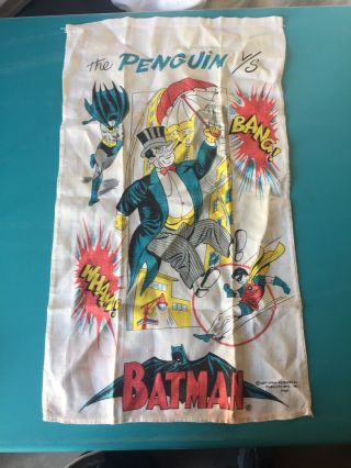 Vintage 1966 Penguin Vs Batman Cloth Banner Tapestry - - Light Stains
