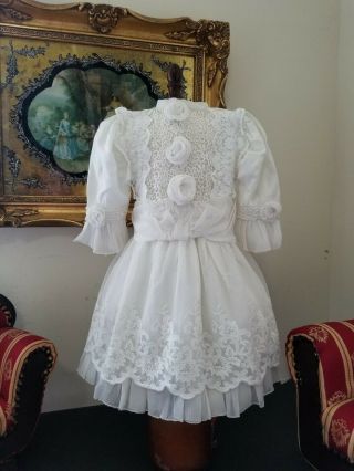 Vintage French Victorian Cotton Dress 15.  5 For Antique Bisque German Doll 24 - 28 "
