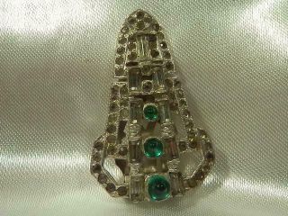 WOW Vintage 1920 ' s Deco Green Glass Cab Rhinestone Dress Clip 365F9 2