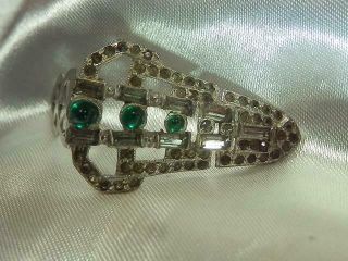 WOW Vintage 1920 ' s Deco Green Glass Cab Rhinestone Dress Clip 365F9 3