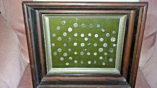 Framed Display Of 60 Vintage/antique Glass & Metal Buttons In Antique Wood Frame