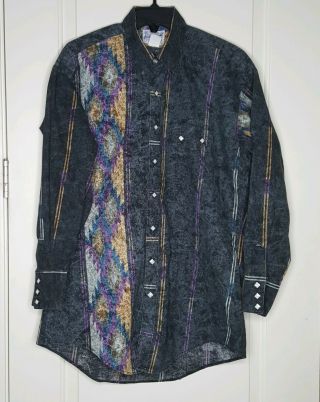 Vtg Rockmount Ranch Wear Rrw Mens Southwestern Print Western Snap Shirt Medium