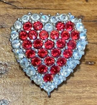 Vintage Silver Tone Rhinestone Heart Pin Brooch - Signed Ciner