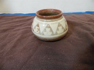 VINTAGE Sioux Indian Clay Pottery Vase HAND PAINTED Signed 3 1/2 tall 4 