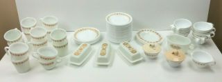 Vintage 84 Pc Corelle Butterfly Gold Flower Dishes Plates,  Cups,  Sugar Bowls