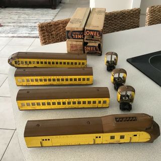 Rare Lionel Prewar Streemline Union Pacific Yellow Brown 752e (2) 753 754 W/boxes