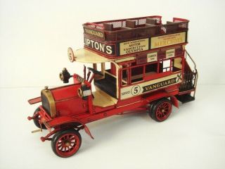 Tin Metal Mercedes Benz Red Double Decker Vintage Sightseeing Old Bus Gift Decor