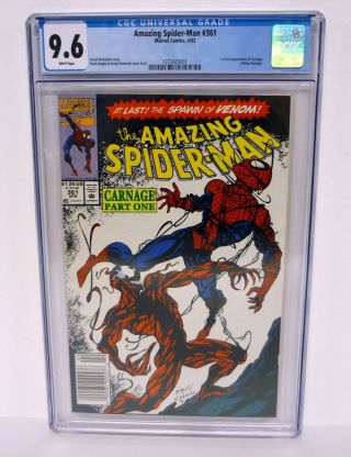 Spider - Man 361 1st Carnage Appearance Rare Newsstand Cgc 9.  6 White 1992