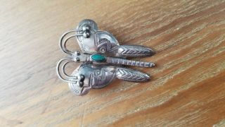 Vintage Native American Silver Stamped Butterfly Pin With Turquoise