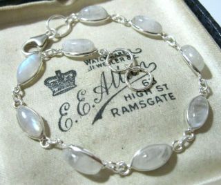 Vintage Style Sterling Silver Solid 925 Bezel Set Moonstone Stone Bracelet