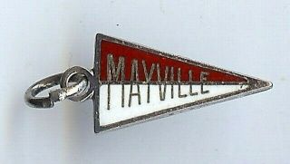 Vintage Sterling Silver Red And White Enamel Mayville Pennant Charm