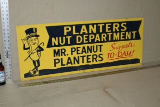 Rare 1930s Planters Peanuts Nut Department General Store Display Sign Mr Peanut