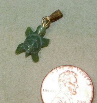 Dainty Carved Jade Green Stone Turtle Tortoise Pendant 7l 17