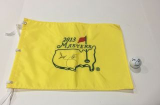 Adam Scott Signed 2013 Masters Pin Flag And Masters Golf Ball Rare
